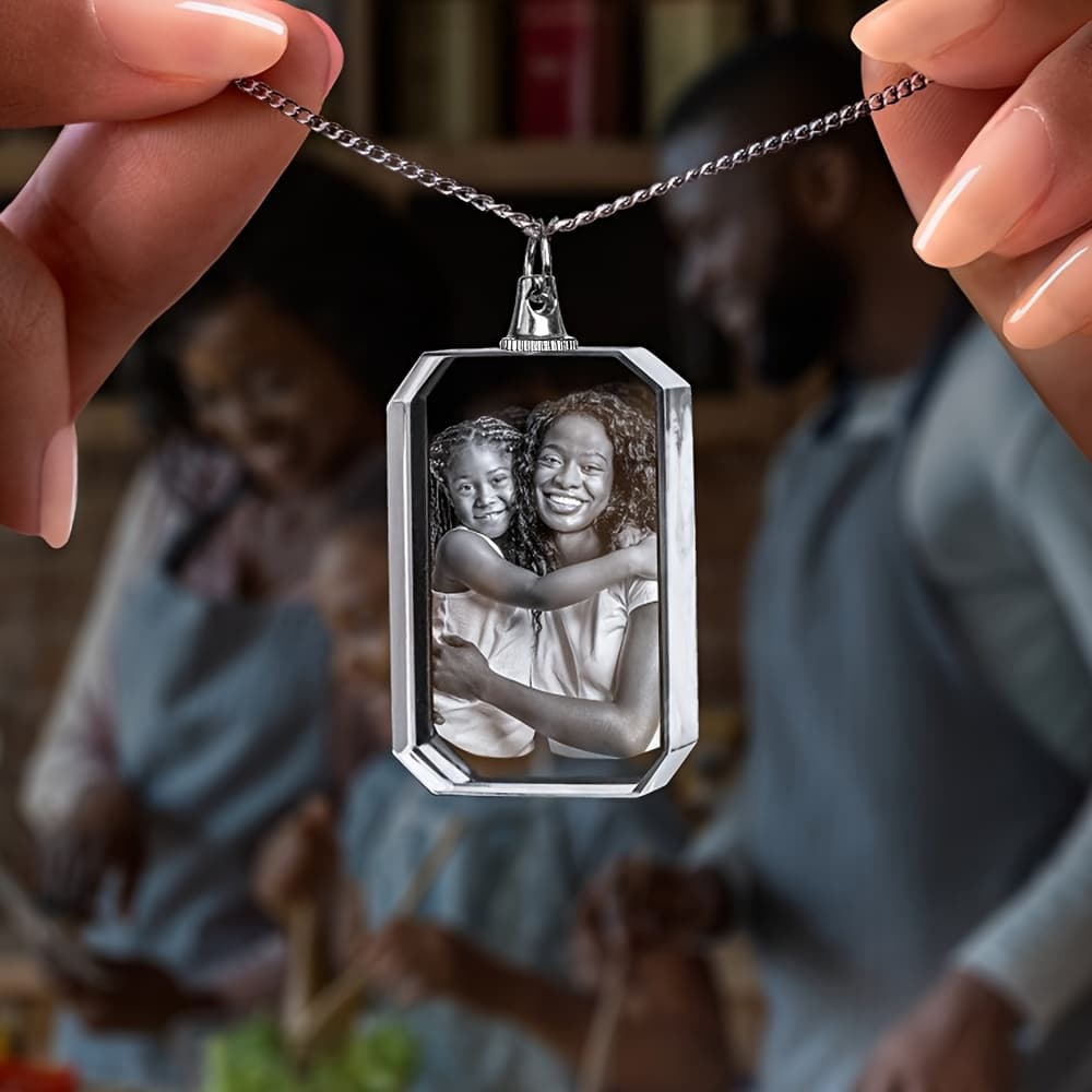 TEMU - Engraved Glass Pendant Necklace Allows For Personalized Customization With Photos Of Men Or Women. Made Of High - Quality Synthetic Materials And Serves As A Thoughtful Gift.