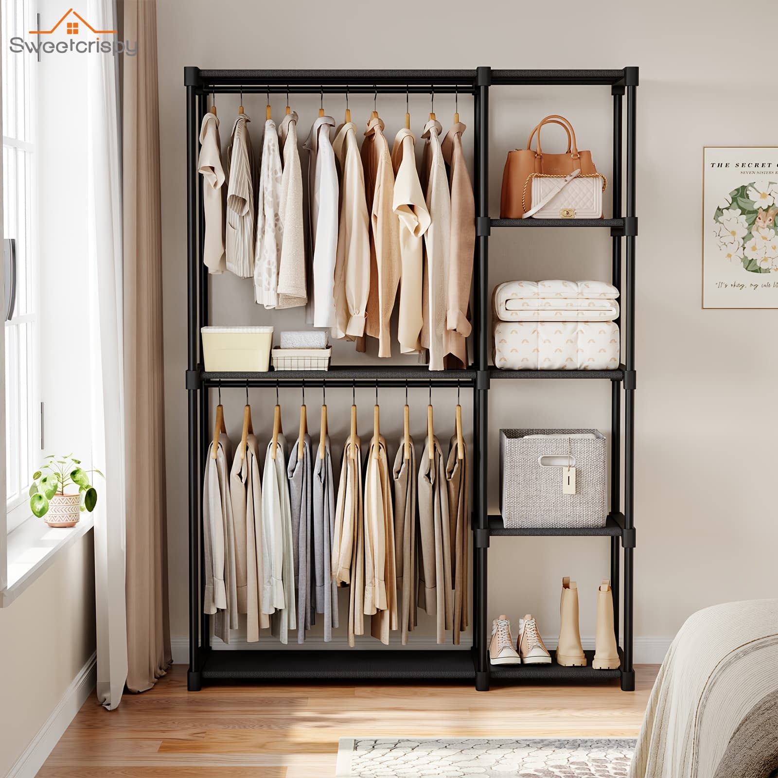 TEMU 49/44in Wardrobe Cabinet, Movable For Hanging Apparel, Independent Closet With 4 Level Shelving, Closet Organizers And Storage Unit For Dressing Room, Bedroom