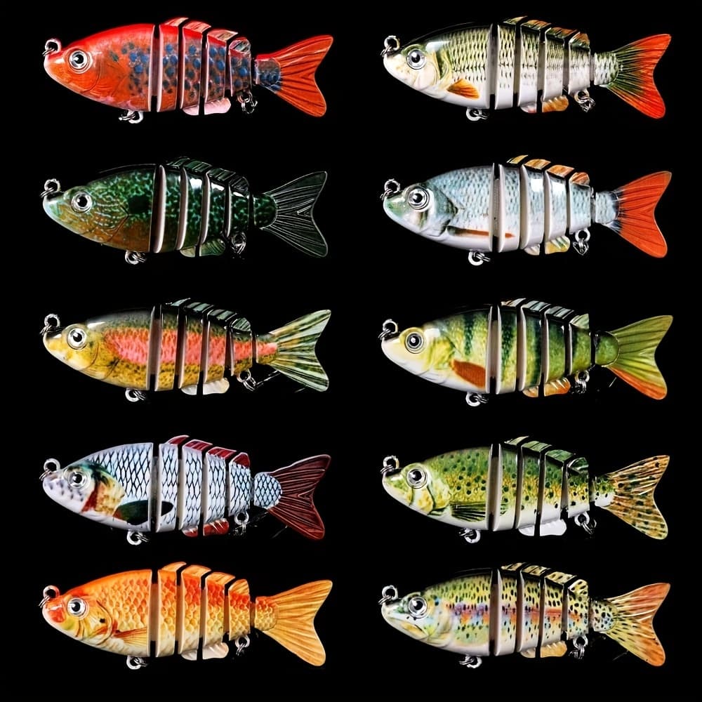 TEMU 10pcs Multi-jointed Swimbait Fishing Lure Set - Durable Abs, Mixed Colors For Bass & Hunting