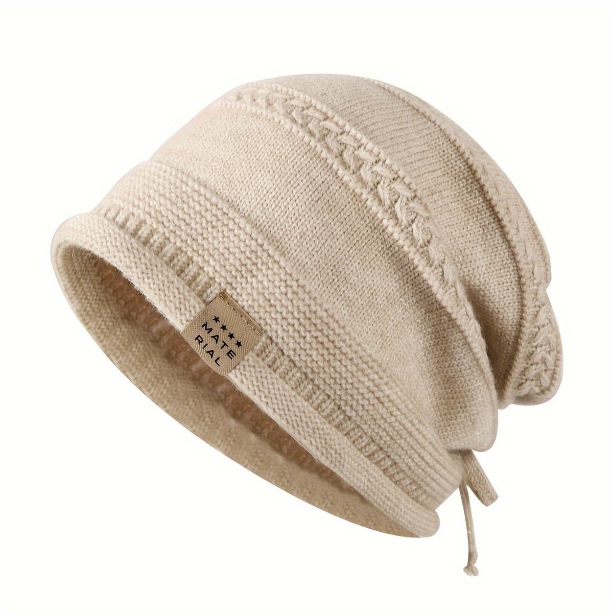 TEMU 1pc New Autumn/winter Style Sheep Solid Color Slouchy Beanie With Drawstring, Adjustable Pullover Brimless Weather Hat, Wheat Ear Jacquard, Fashionable And Versatile Style For Men And Women