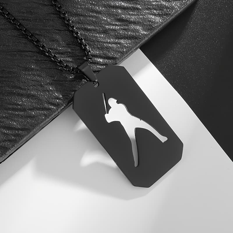 TEMU 1pc Creative 304 Stainless Steel Hollow Baseball Player Square Brand Pendant Necklace For Men And Women, Fashionable Personality Casual Sports Trend Jewelry Event Commemorative Gift