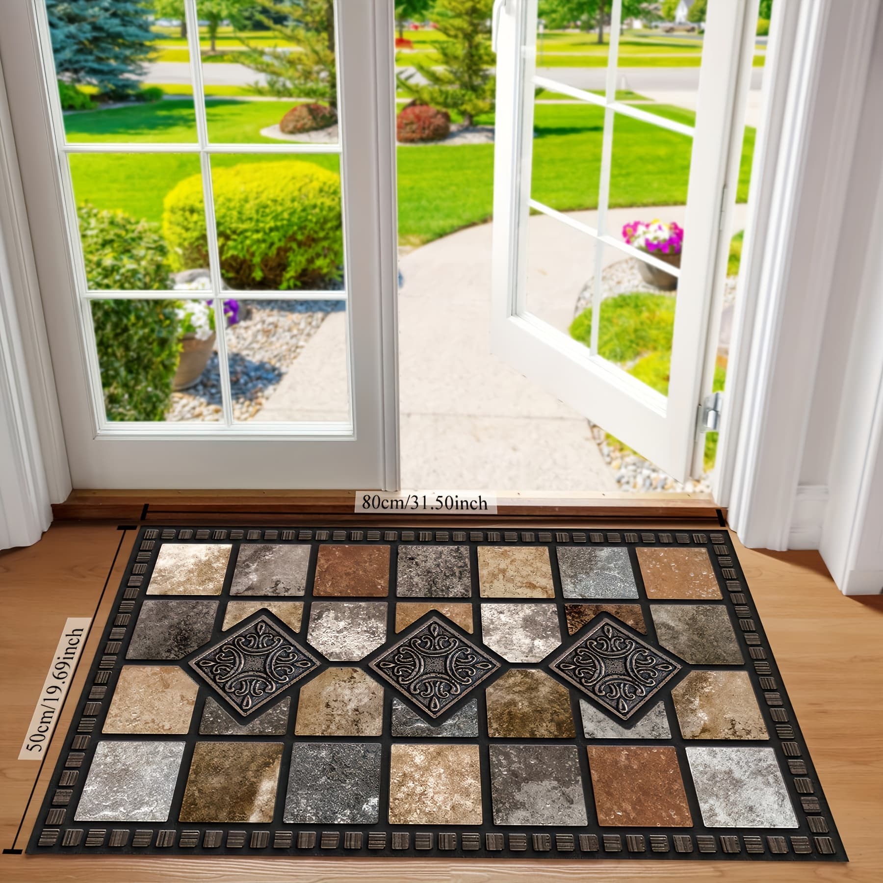 TEMU A Printed Floor Mat, Machine Washable, Easy To Clean, Non-slip, Stylish Rug For High-traffic Areas Like The Living Room, Bedroom, Kitchen, And Home Office.