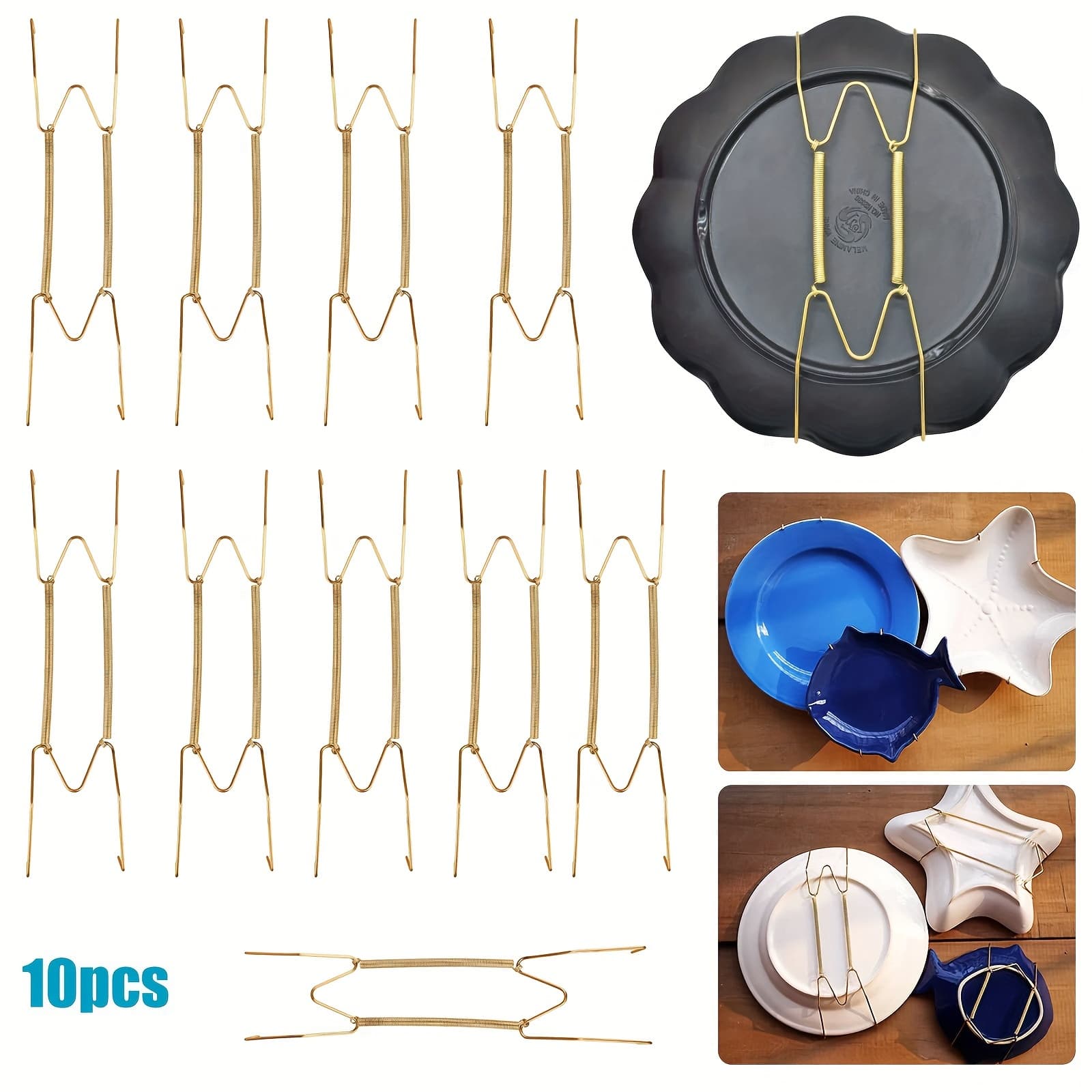 TEMU 10pcs Invisible Spring Hanging Plate Hooks, Plate Wall Hanging Hook Display Holders, W-shaped Plate Hangers Decor, Utility Hooks
