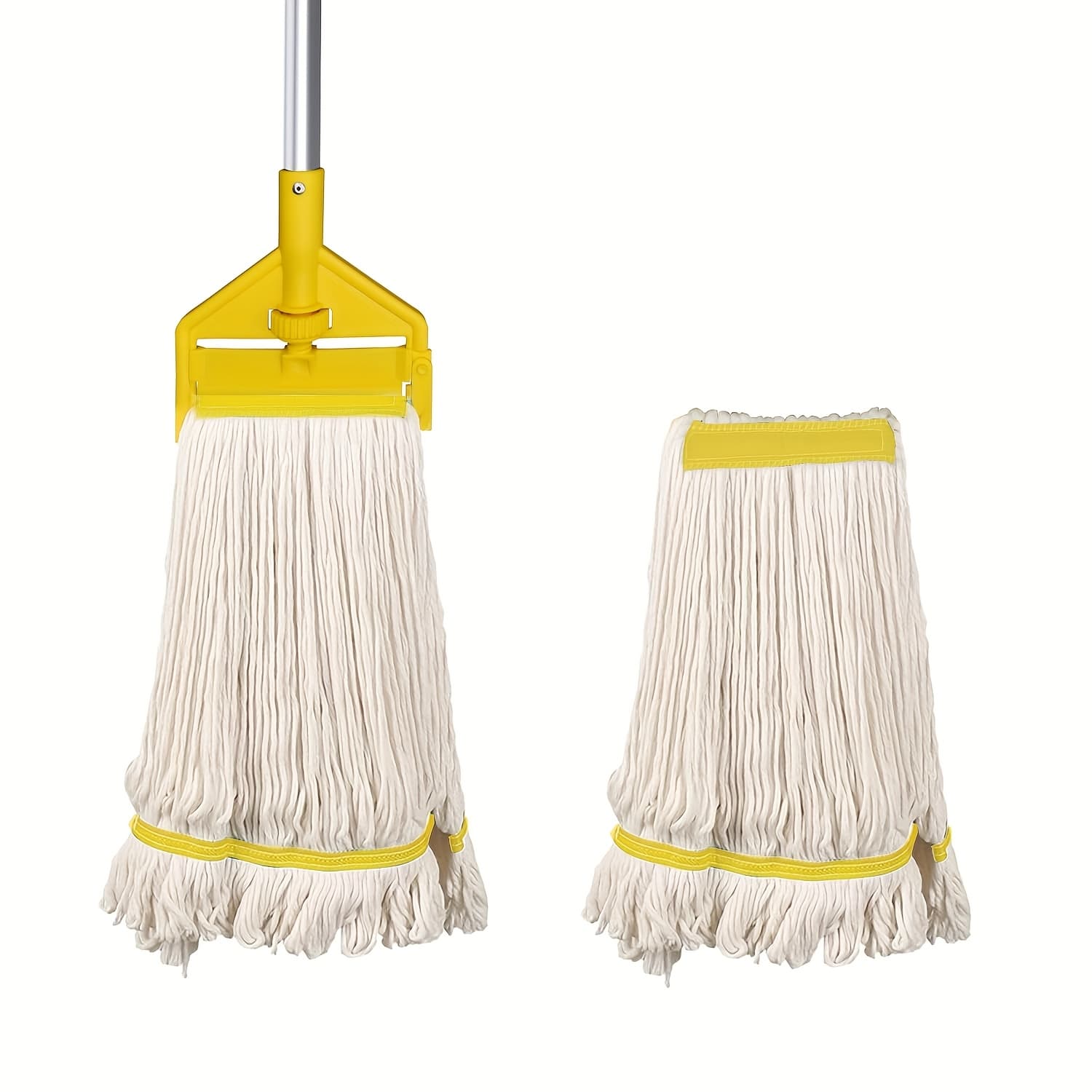 TEMU Industrial Mop, Professional Mop Featuring An Extended Handle, Cotton Mop With 2 Mop Heads, Looped-end String Wet Mops Ideal For Cleaning Floors, , , Homes, And Garages