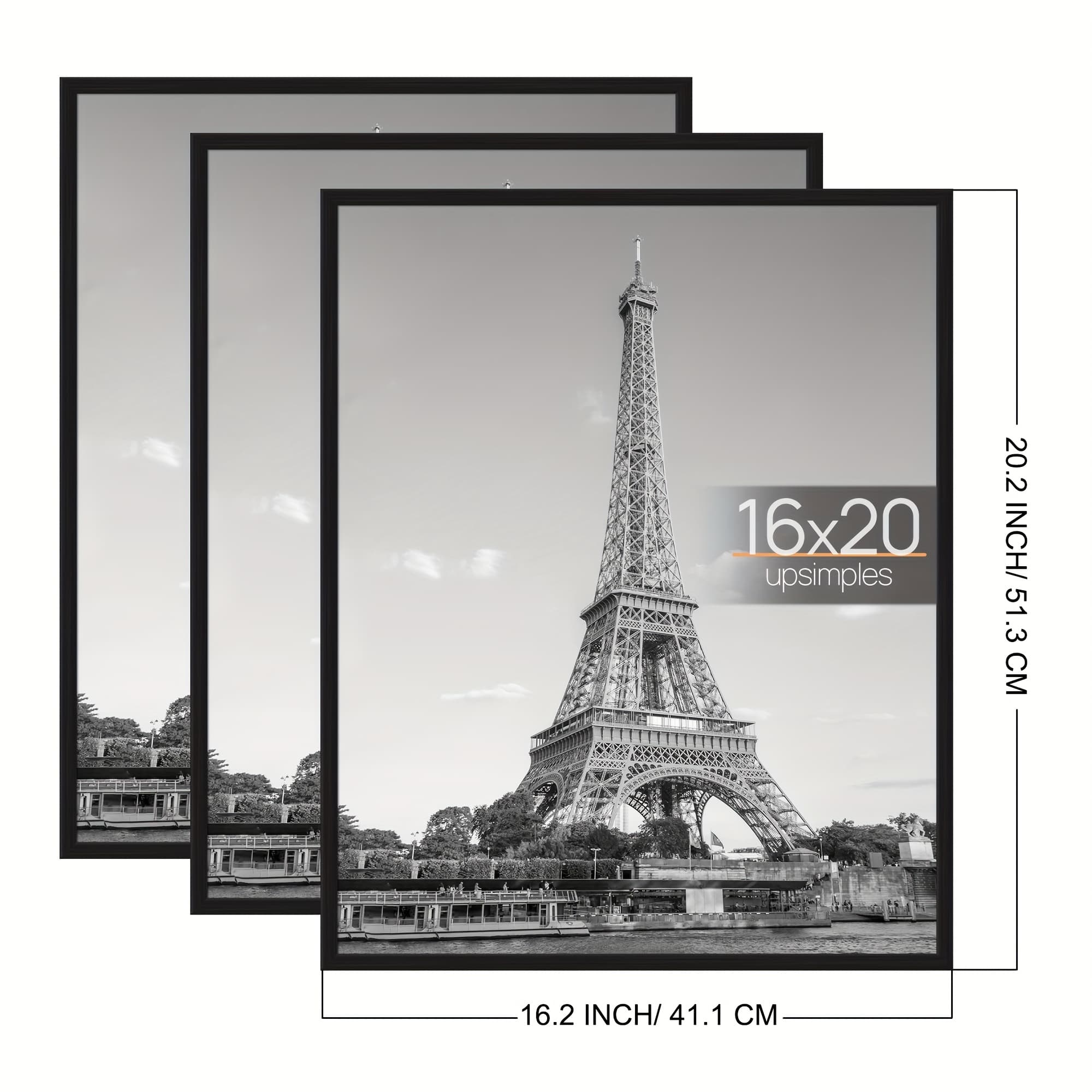 TEMU 16x20 Picture Frame Black 3 Pack, Scratch-proof Poster Frames For Photo Gallery - Strips, Horizontal Or Vertical Wall Mounting, Suitable For Photos, Posters, Gift