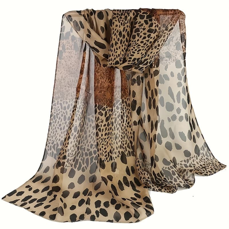TEMU Cool And Breathable Chiffon Fabric Scarf With A Trendy Leopard Print