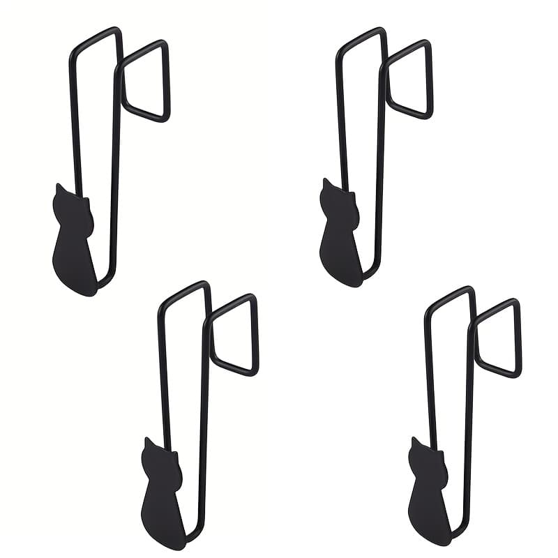 TEMU 4pcs Black Cat Wrought Iron Over-the-door Hooks, Heavy-duty Cast Iron Door Hooks - Adorable Cat-shaped Door Hooks