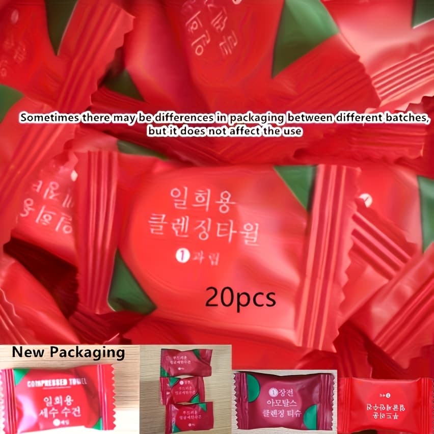 TEMU 20/50pcs Disposable Compressed Towel, Travel Portable Package Face Towel, Female Portable Pure Thickened Candy Cleansing Towel, Compressed Small Square Towel
