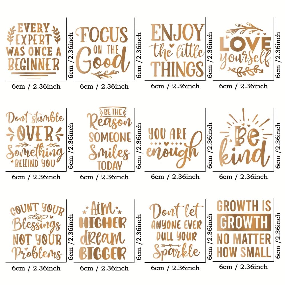 TEMU A Uv Transfer Sticker Set With 12 Inspirational Quotes - And Self-adhesive, Suitable For Mugs, Bottles, And Laptops