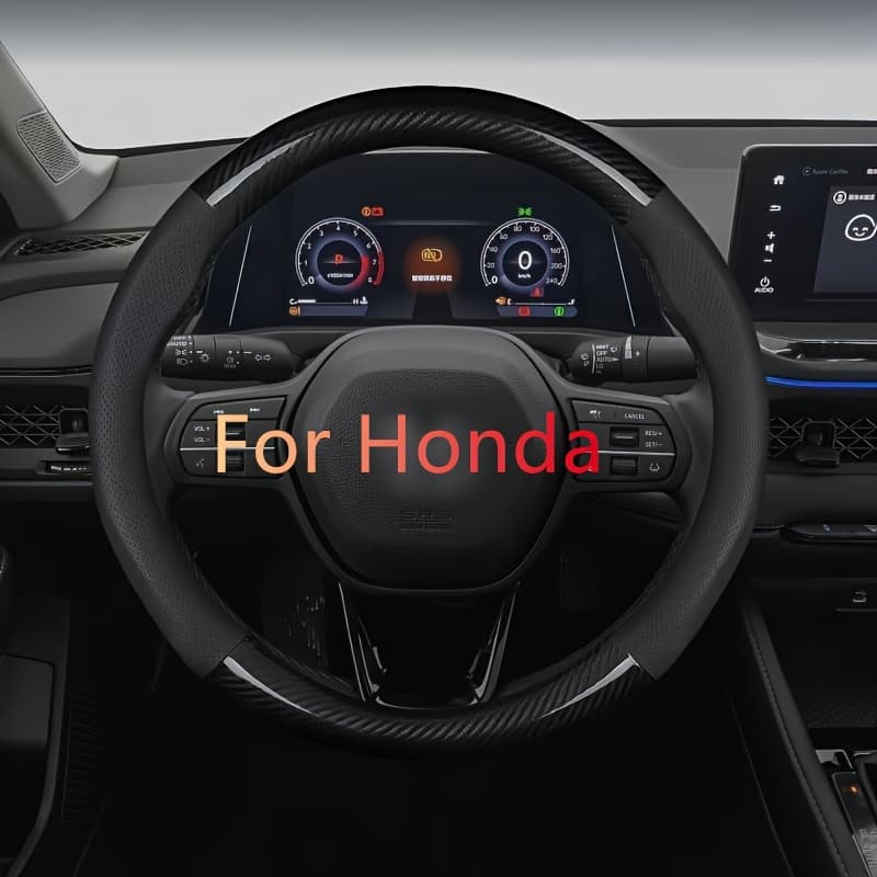 TEMU Carbon Fiber Texture Pu Leather Steering Wheel Cover Diameter 38cm/14.96in, Suitable For , Accord, Flyer, , , Passport, , , - Breathable, Non-slip Grip, Black, Fashion Burgundy Red