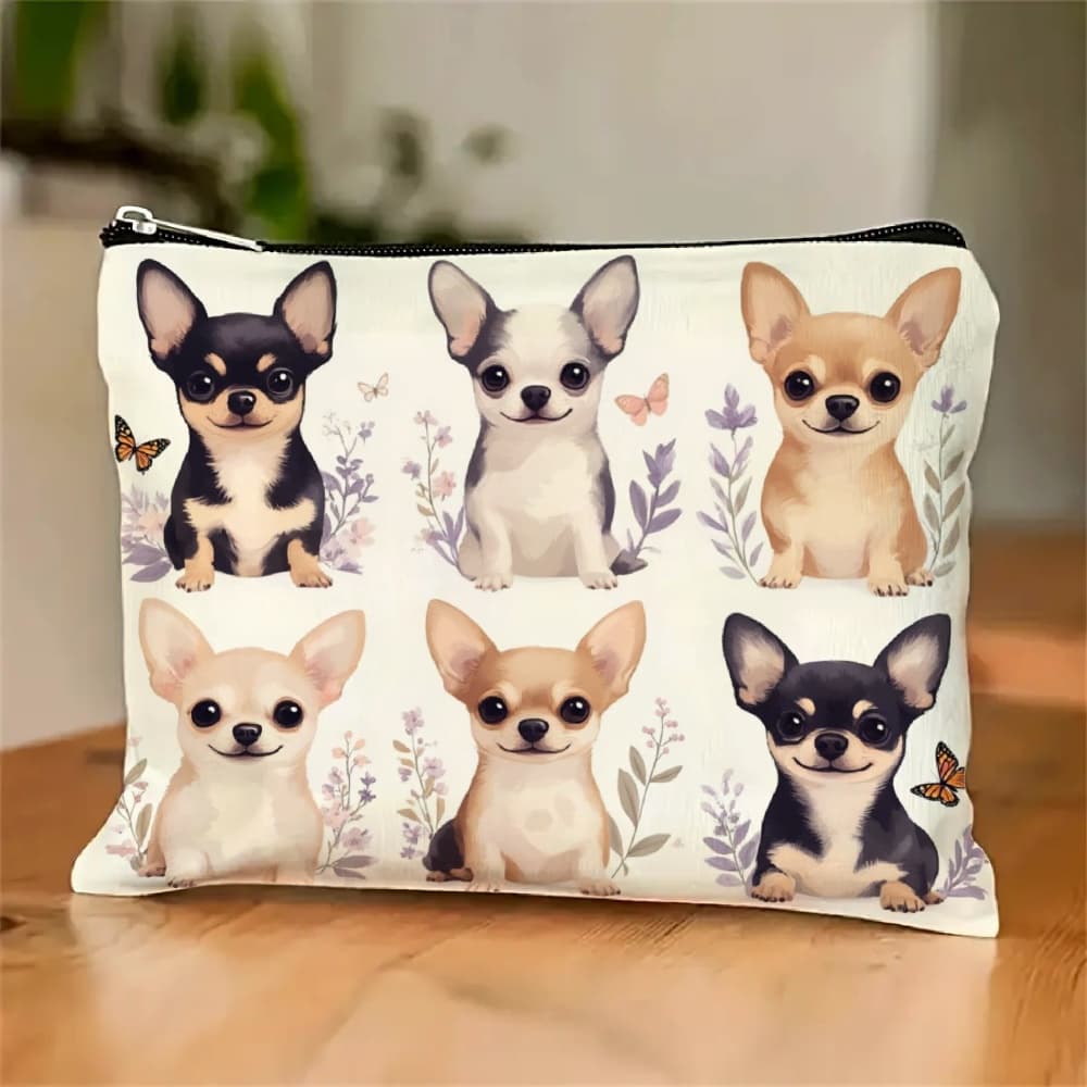 TEMU 1pc Makeup Bag Chihuahua Dog Print Wash Bag Cosmetic Pouch With Zipper For Women Girls, Cute Toiletry Organizer Storage Case Gift Idea For Dog Lovers