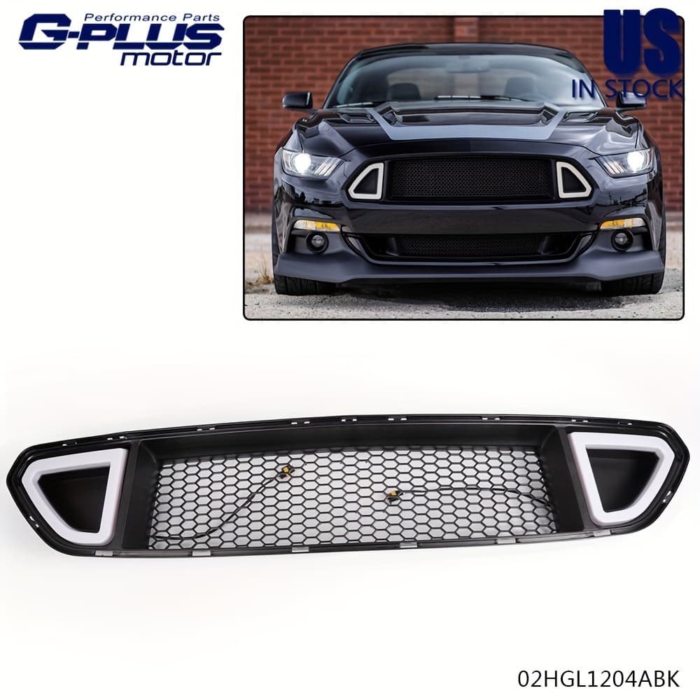 TEMU Front Upper Mesh Grille W/ Drl Led Light For Mustang 2015 2016 2017