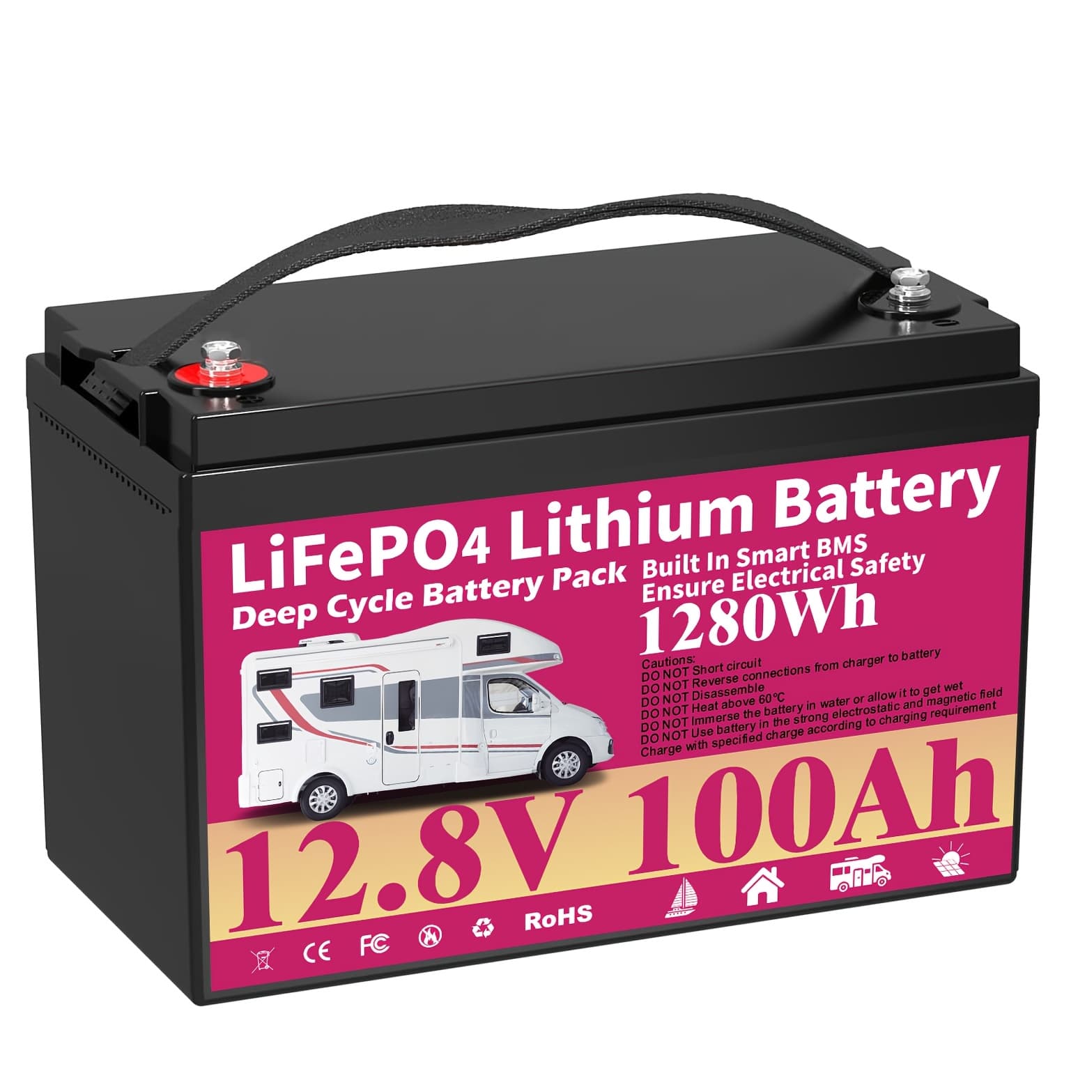 TEMU 12v 100ah Lifepo4 Battery, Built-in 100a Bms With Low-temp Protection, Group 31 Deep Cycle Lithium Battery, Perfect For Rv, Camping, Solar Panel System, Off Grid, Marine, Trolling Motor
