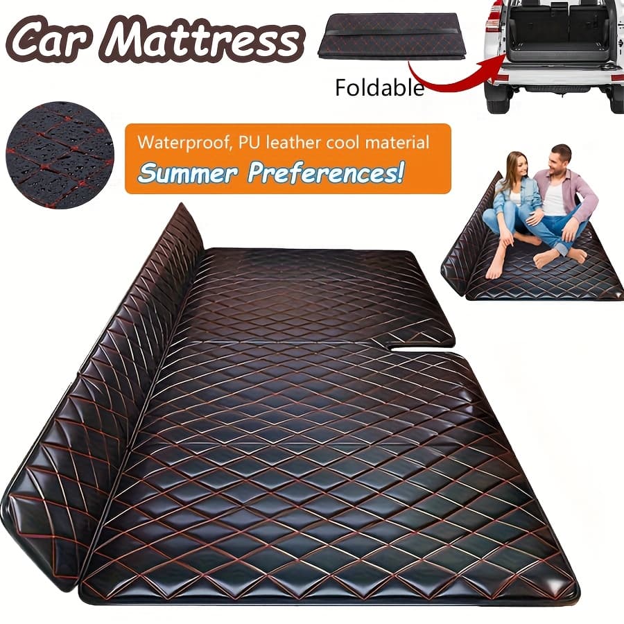 TEMU Portable Pu Leather Rear Seat Travel Mattress, Supporting Up To 600 Lbs, With A Non-slip Bottom, No Inflation Required, Foldable, Suitable For Cars, Suvs And Trucks (perfect For ).
