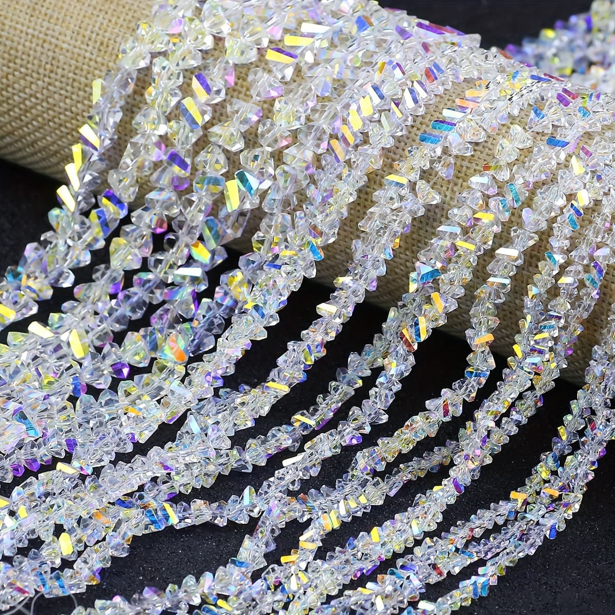 TEMU 4/6/8mm Triangular Cut Colorful Glass Ab Iridescent Spacer Beads Suitable For Handmade Diy Bracelets, Necklaces, Earrings, Jewelry Accessories, Shoe Decorations, And Clothing Embellishments