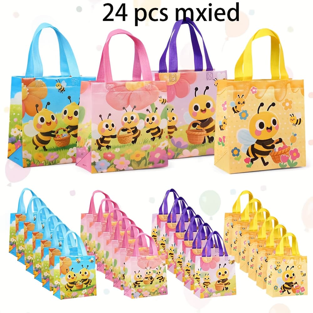 TEMU Birthday Party Favor Bags With Bee-themed & Honeycomb - Non- Polypropylene Bags With Sturdy Non-paper Handles, Cute Birthday Supplies For &, Bulk Party Favors (cost-effective)