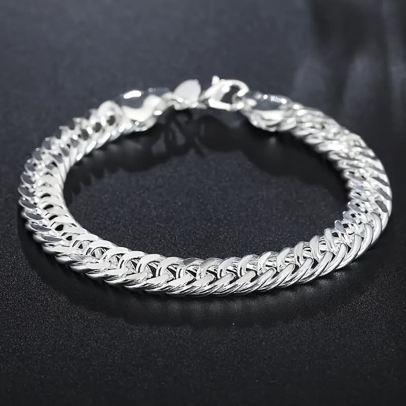 TEMU 1 925 Pure Silvery 10mm Wide Chain Bracelet Cuban Chain Suitable For Men, Boys, Women, And Ladies Party Wedding Gift, Perfect Christmas Valentine's Day Party Anniversary Gift For Mother Or Wife