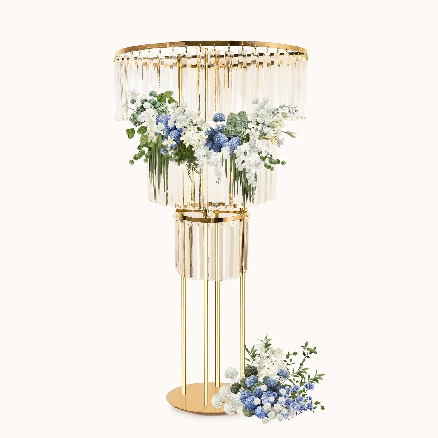 TEMU 3-tier Wedding Golden Vase, Centerpieces Stand With Hanging Crystals, 35.4 Inch Height Beautiful Round Chandelier Pedestal Stand For Wedding T Stage Birthday Party Decoration