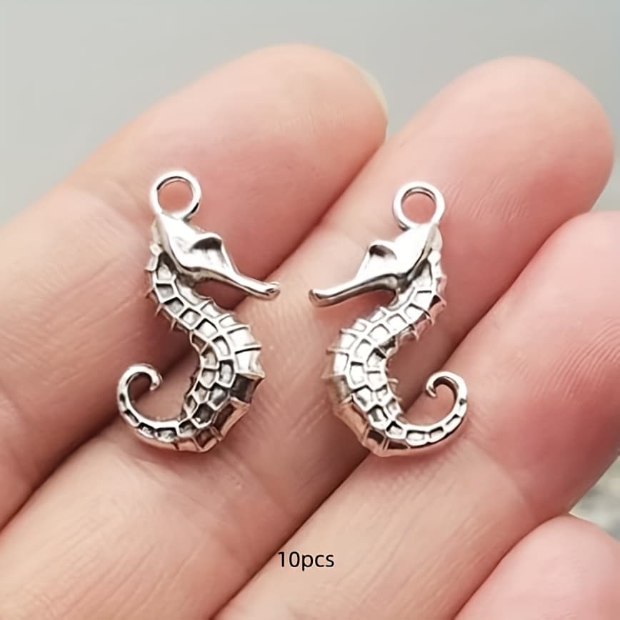 TEMU 10pcs Seahorse Charm Pendants, Antique Silvery Pendants, Diy Handmade Earrings Necklace Bracelet Jewelry Accessories, 23x11mm
