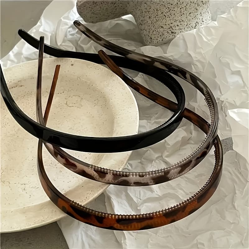 TEMU 3pcs Leopard Print Women’s Headbands – Stylish Retro Plastic Hair Accessories For , Perfect For Travel, Home, Bathing, And Casual Attire