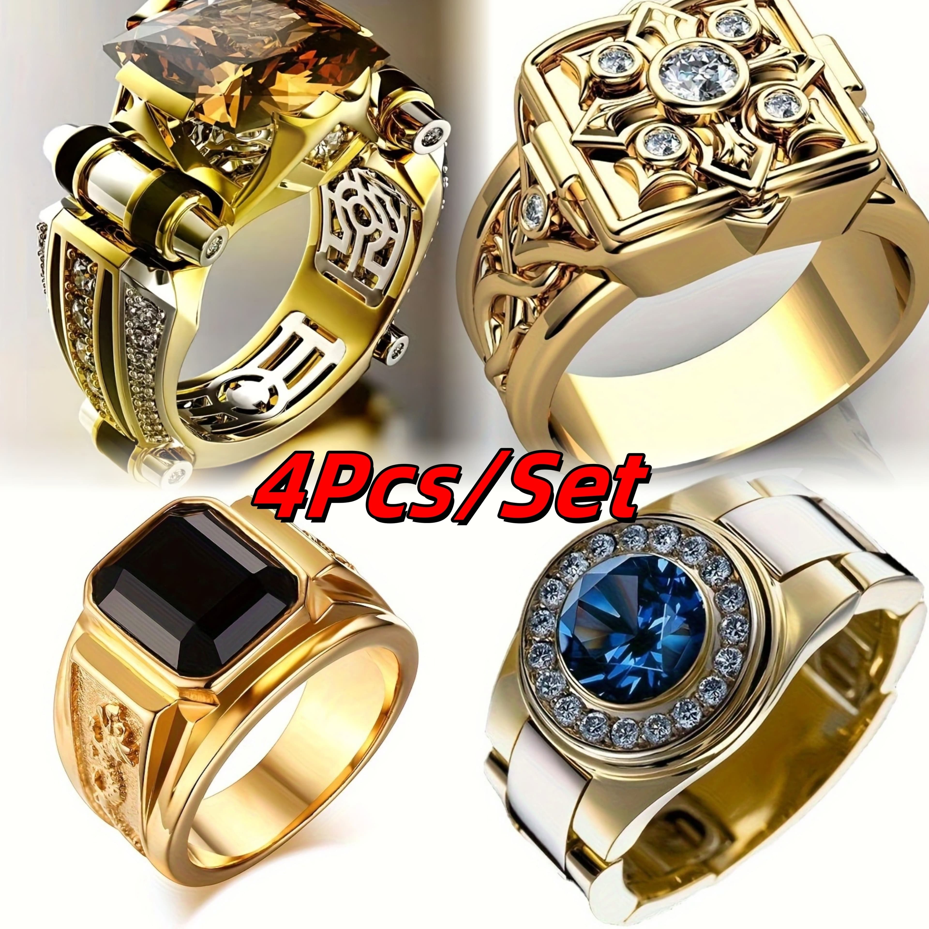 TEMU 4pcs Set Of Luxurious And Elegant Men' Gentleman Rings, Boyfriend's Birthday Gift, Engagement Jewelry