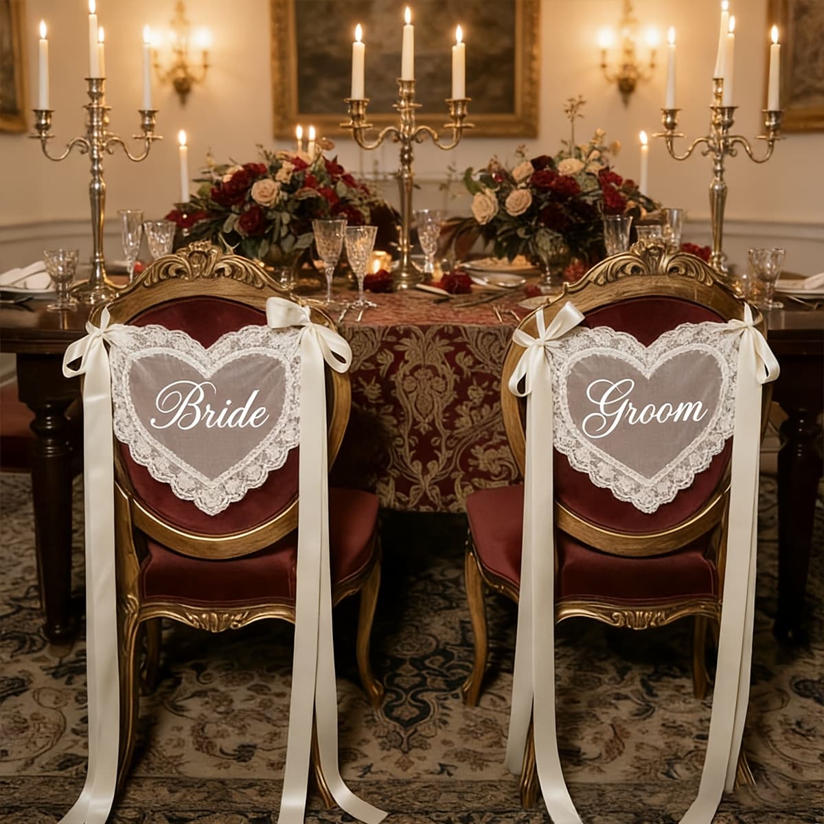TEMU Just Married Wedding Chair Signs Set Of 2, Sheer Lace Chairs Back Decoration With Ribbon, Sweetheart Table Seating Decor For Wedding Reception Ceremony, Bridal Shower Engagement Gifts