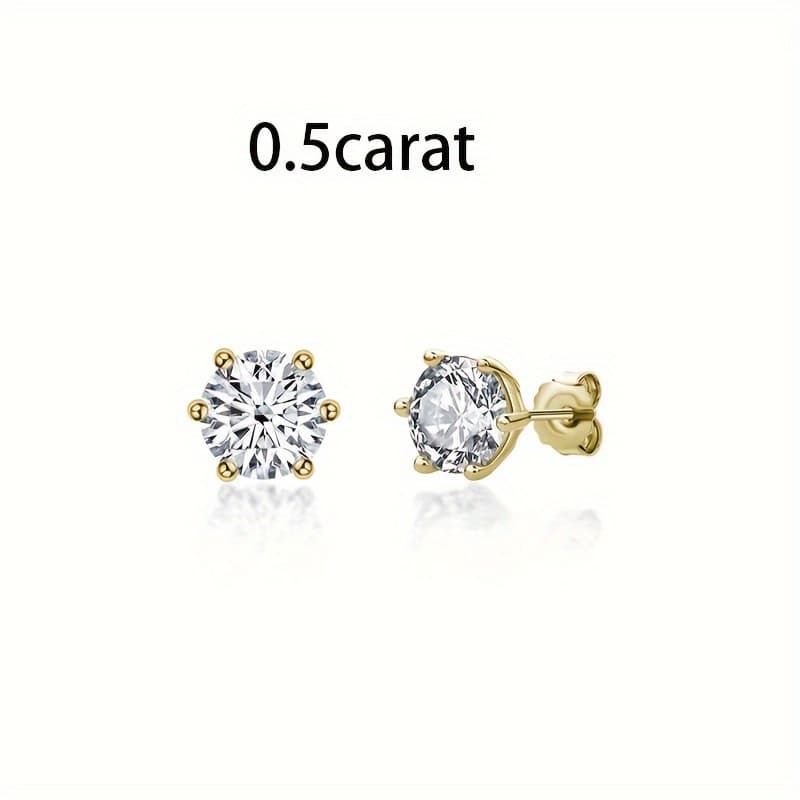 TEMU Elegant Moissanite Stud Earrings For Women - 1ct/ 2ct/ 4ct, Vintage Style Colors, S925 Sterling Silvery, Perfect For Casual Attire