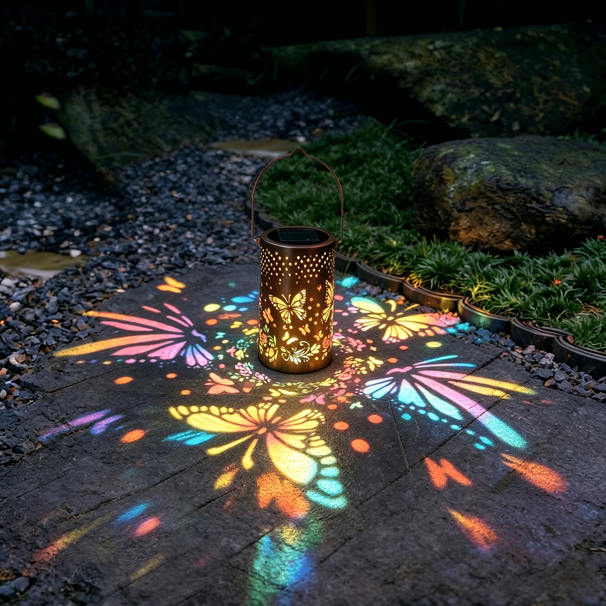 TEMU Solar Lantern, Ip65 Garden Decor, Painted Sunflowers Lantern, Spotlight, Solar Landscape Light Projection, Suitable For Garden Yard, Patio, Backyard, Porch, Christmas Decoration