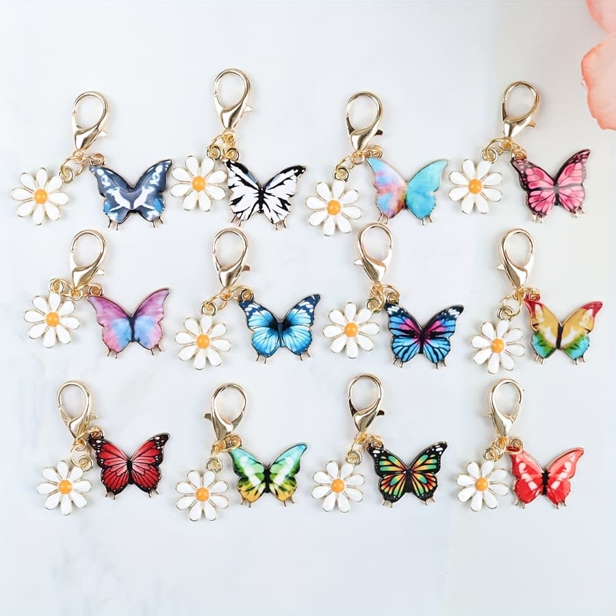 TEMU 12pcs Colourful Oil Drip Enamel Daisy Keychains Handmade Bag Charms Key Accessories Charms, Fashionable Animal Theme Design, Suitable For Bag Pendant, Very Suitable As Holiday Gifts