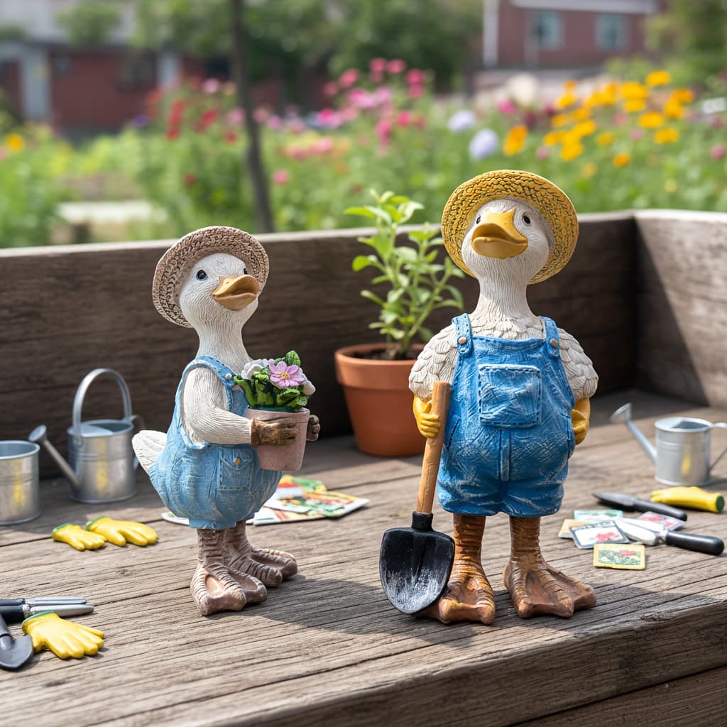 TEMU 2pcs Upulipuli Statues With Wearable Overalls - Resin Duck Chicks, Farmhouse Yard Decor For Easter Eggs Sitter & Spring Lawn, Indoor/outdoor Garden Decoration Gift (adorable )