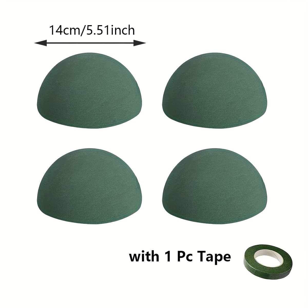 TEMU 4 Packs Green Floral Foam Half Ball With Tape Derable Round Craft Supplies For Fresh Artificial Plant Floral Arransynthetic Gemstoneent Wedding Garden Decorations