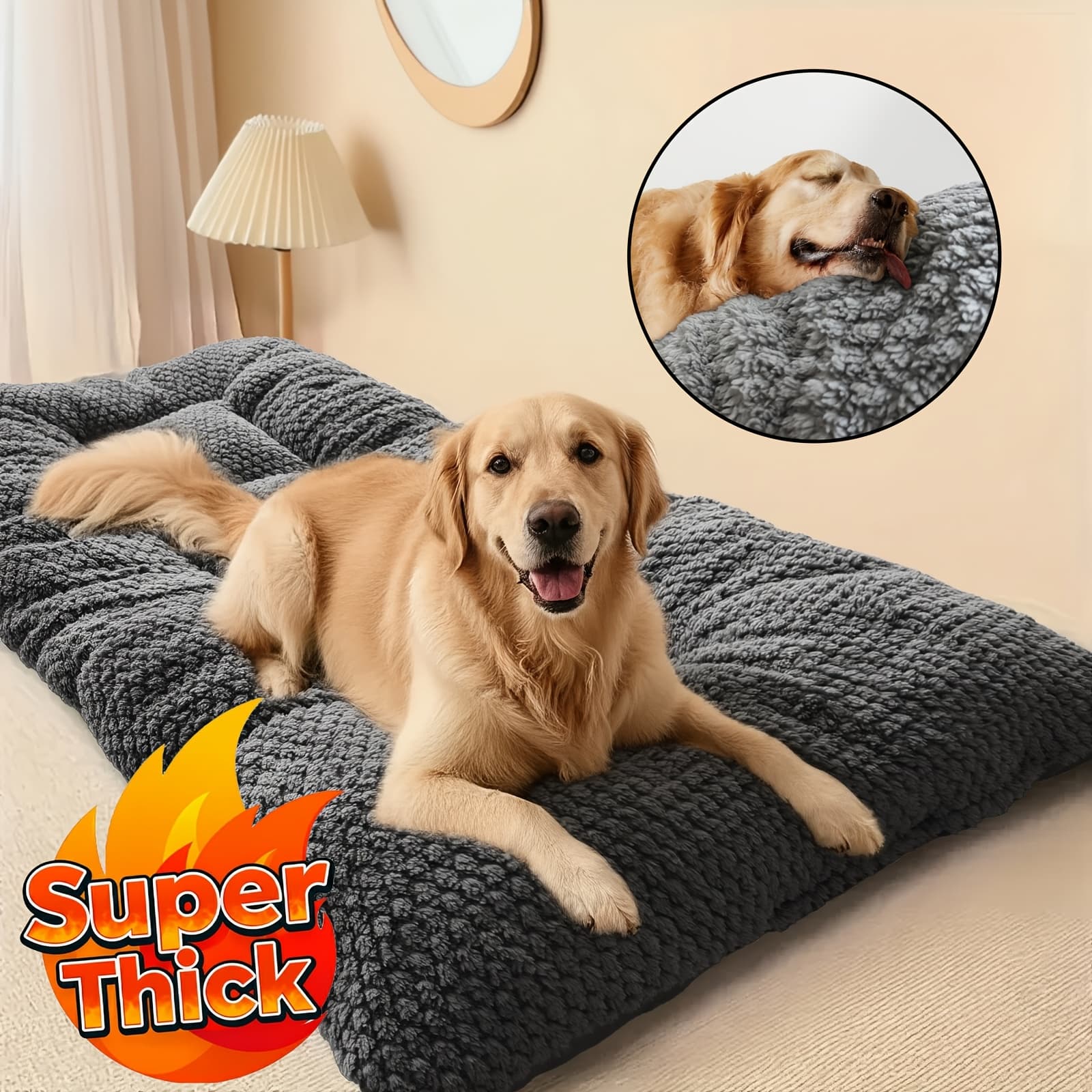 TEMU [newly Upgraded, Plush Pet Bed] Oversize Large Plush Bed Mattress | Thickened Super Soft Polyester With Headrest And Raised Edges | Rectangular Design For Small, Medium, And Large Pets