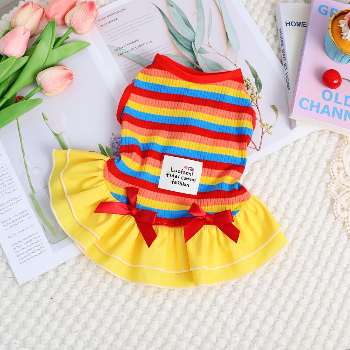 TEMU A Comfortable, Breathable, Stretchy, Colorful Striped Dress Suitable For Small To Medium-sized Pet Cats And Dogs For Spring And Summer Wear