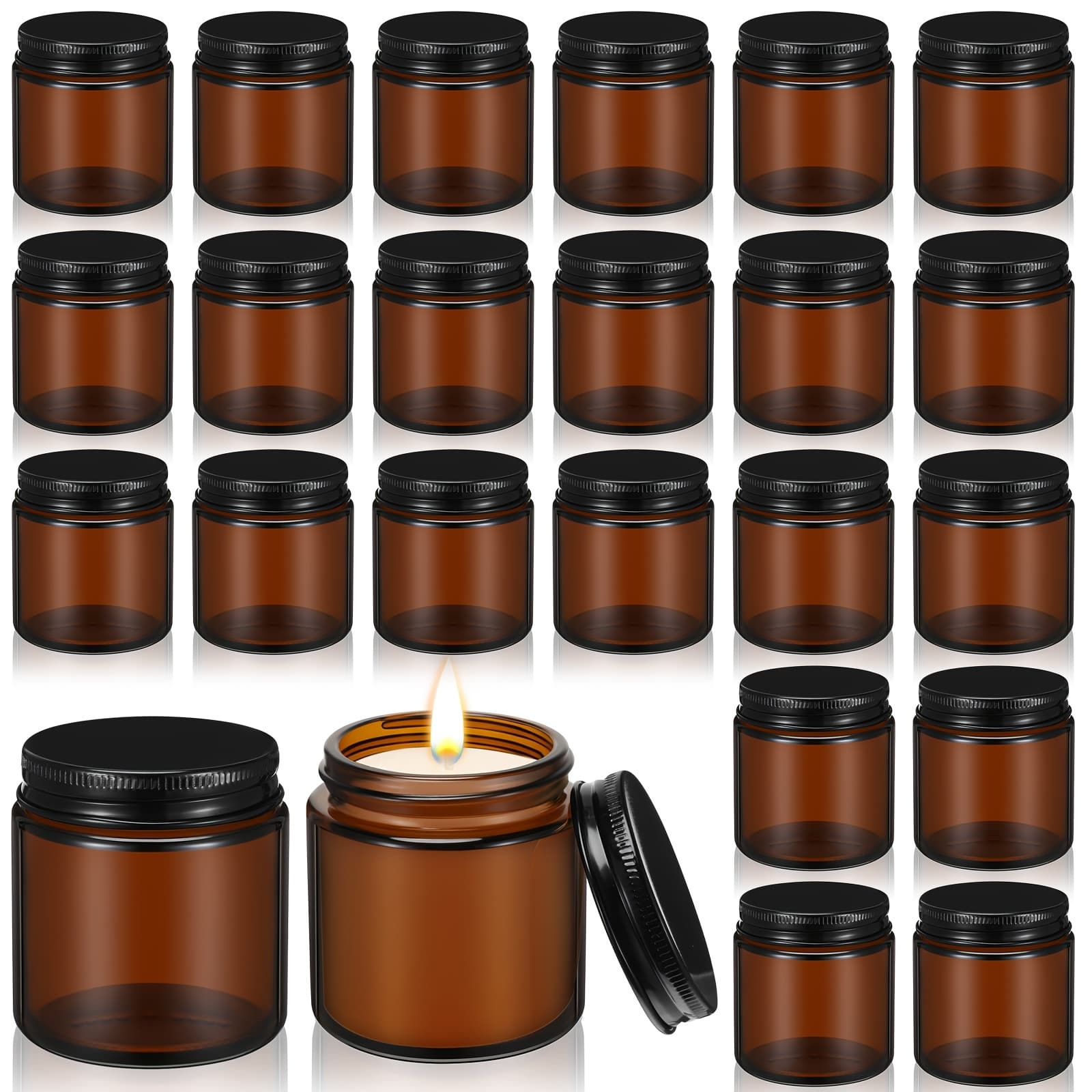 TEMU 24pcs Glass Candle Jars With Lids Bulk, Round Empty Candle Container Tins, Dishwasher Safe And Leakproof Crafts(amber, Black, 4â 4oz)
