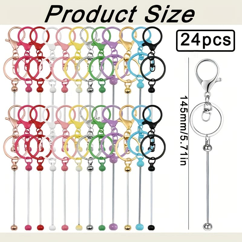 TEMU 24 Strips Of Beaded Keychains Ideal For Bead Keychains, Made Of Metal And Perfect For Crafting