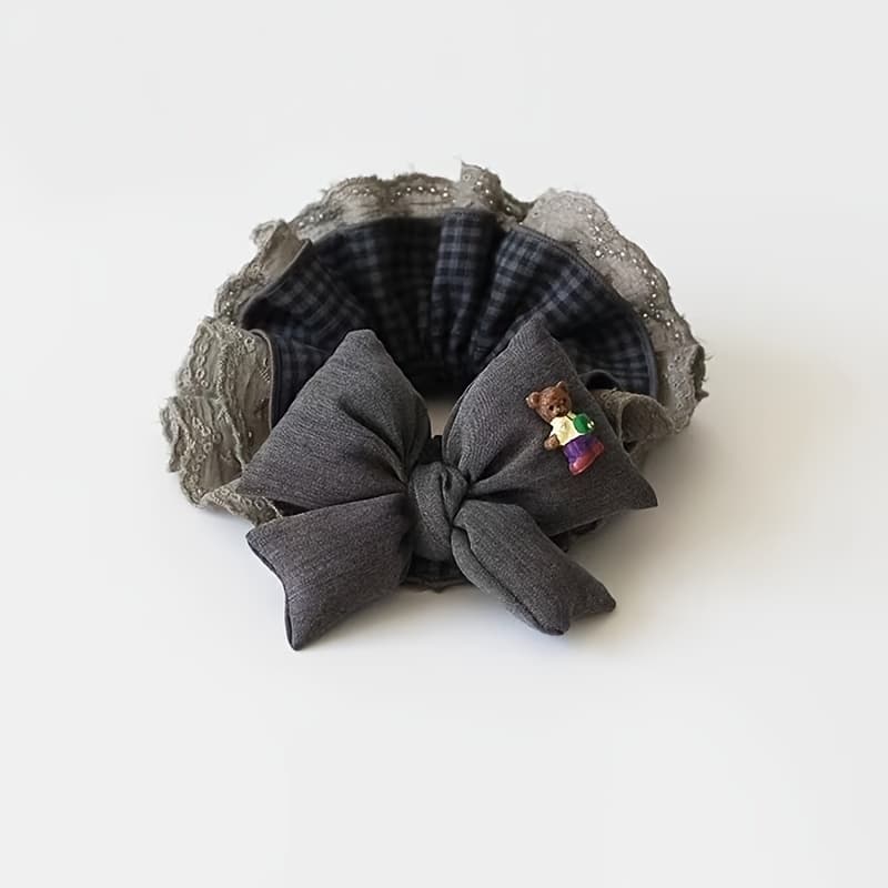 TEMU Design Sense Gray Lace Bow Four-layer Large Hair Tie Female Tie Hair Bun Low Ponytail Hair Rope