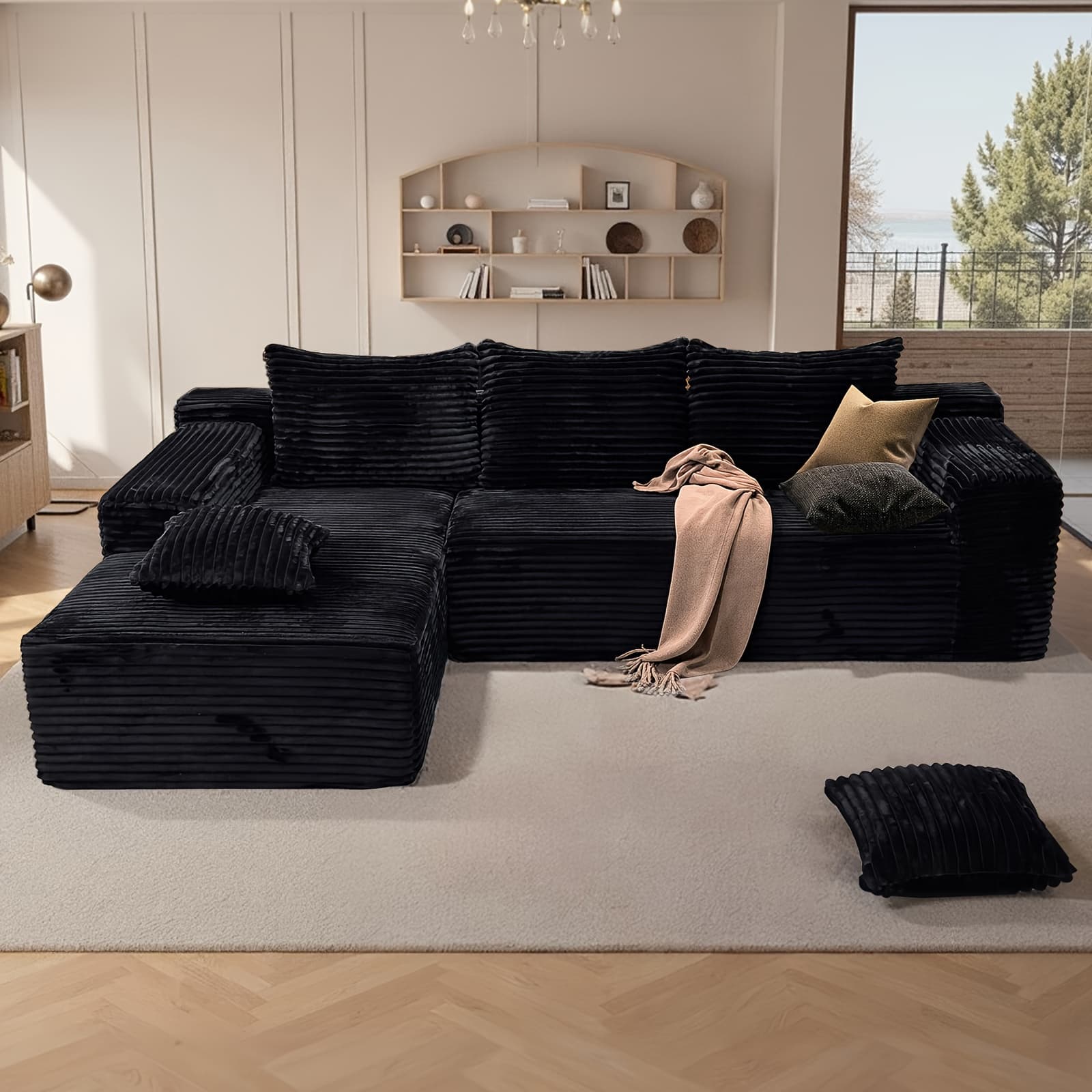 TEMU Modern Chenille Soft Cushion Combination Sofa Set, Modular L-shaped Combination Living Room Sofa Set, Free-combination Living Room And Tatami Room Sofa (side Chaise Longue)