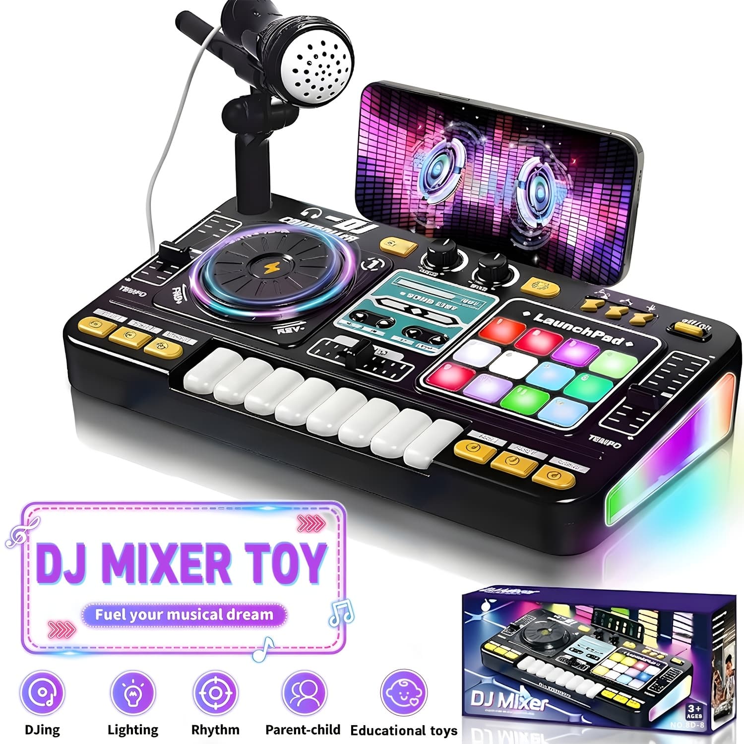 TEMU Dj Mixing Controller, With Keyboard, Dj Controls, Sound Effects, And Recording Functions, Is A Perfect New Year/birthday Gift, An Educational Toy Companion For Child