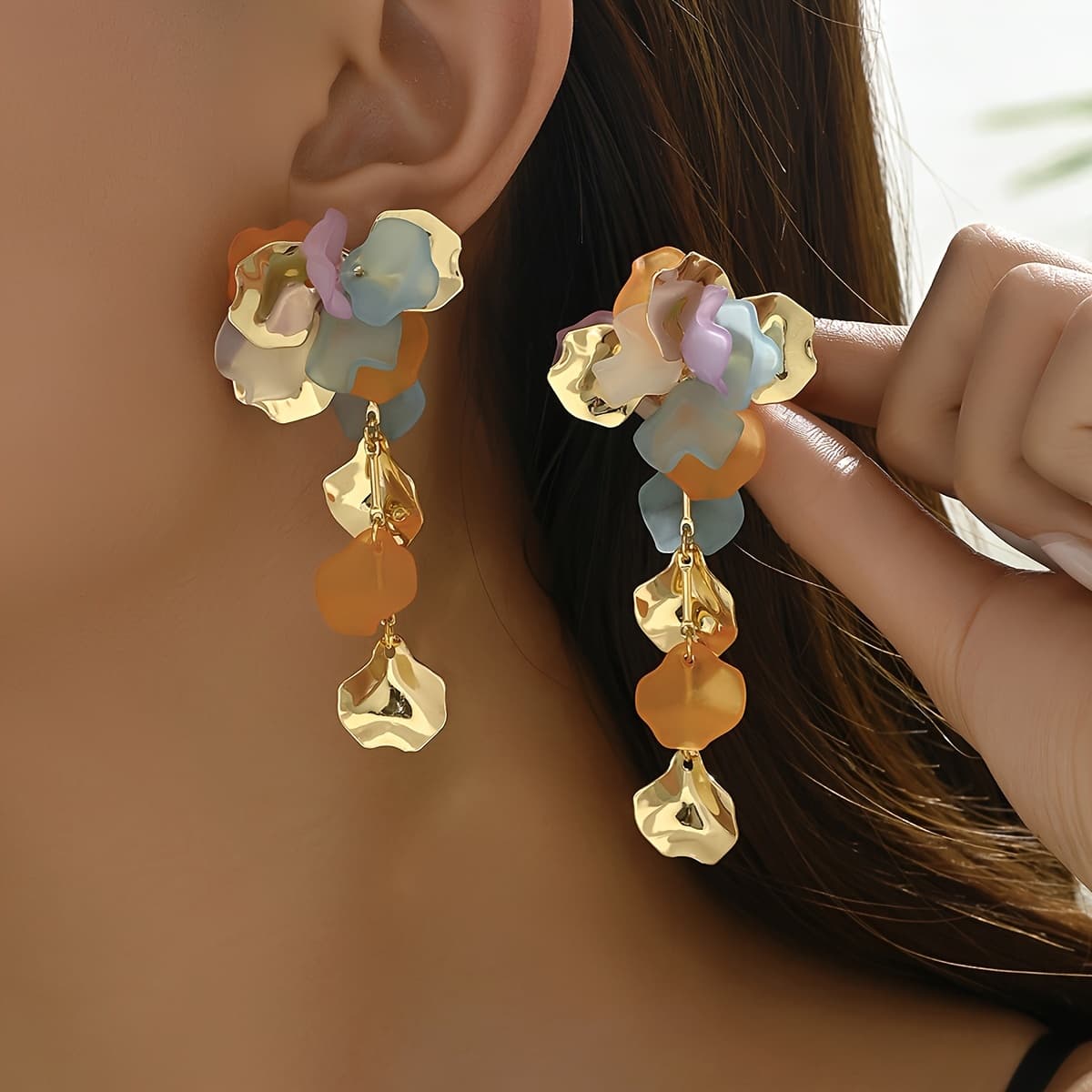 TEMU 2ps Fashion Bohemian Style Middle Eastern Colorful Petal Handmade Diy Braided Oriental Stud Earrings Suitable For Women' Wear And Holiday Party Gifts