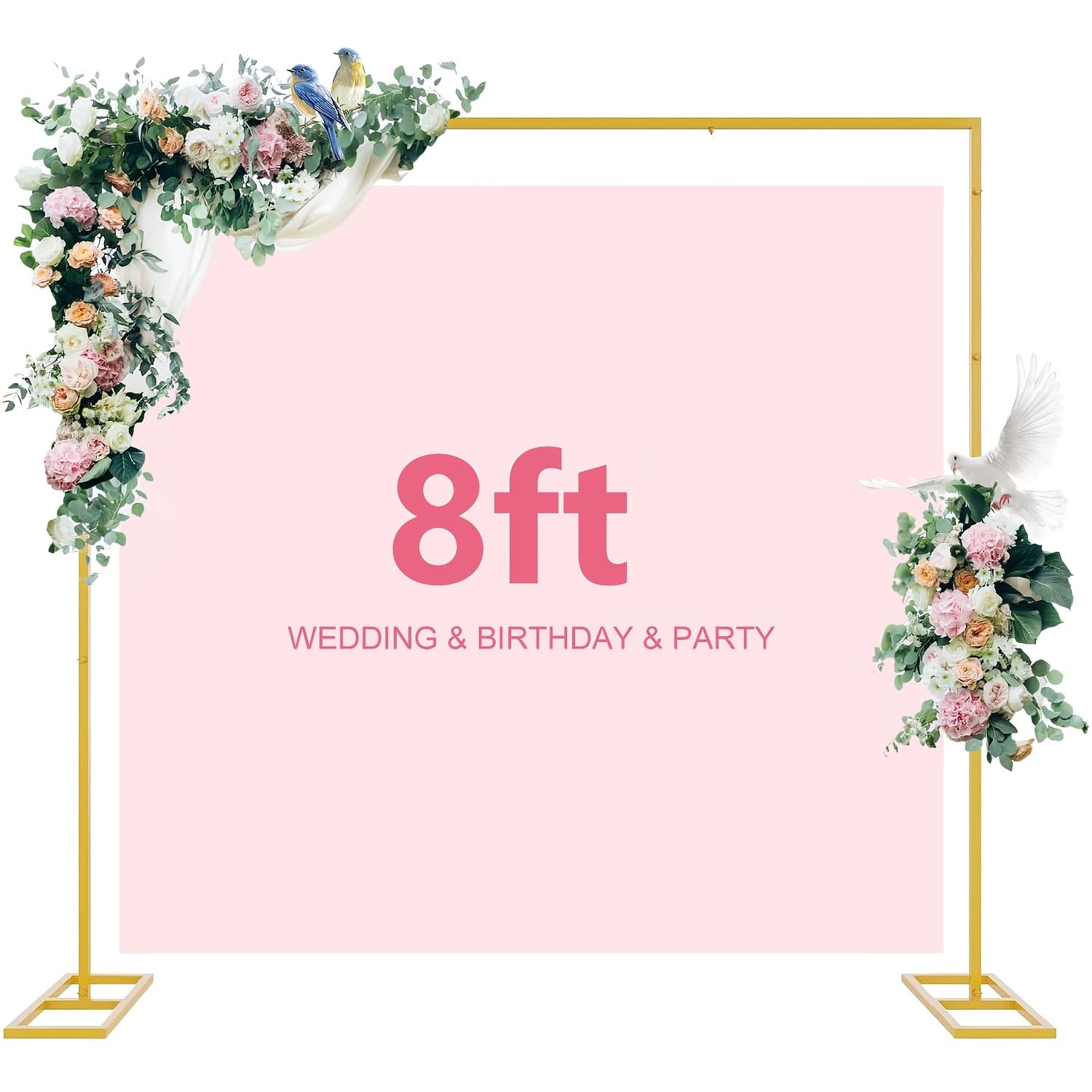TEMU 6.5ft/8ft Wedding Arch Square Backdrop Stand Golden Metal Arch Backdrop Stand For Weddings, Birthday Party, Anniversaries, Valentine's Day, Garden Decoration Party Games & Activities