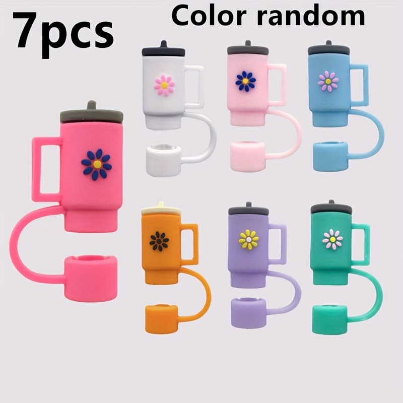 TEMU 7pcs Random Color Cute Sports Cup Accessories, Water Cup Dust Cover, Insulated Cup, Ice Cream Cup, 10mm Straw