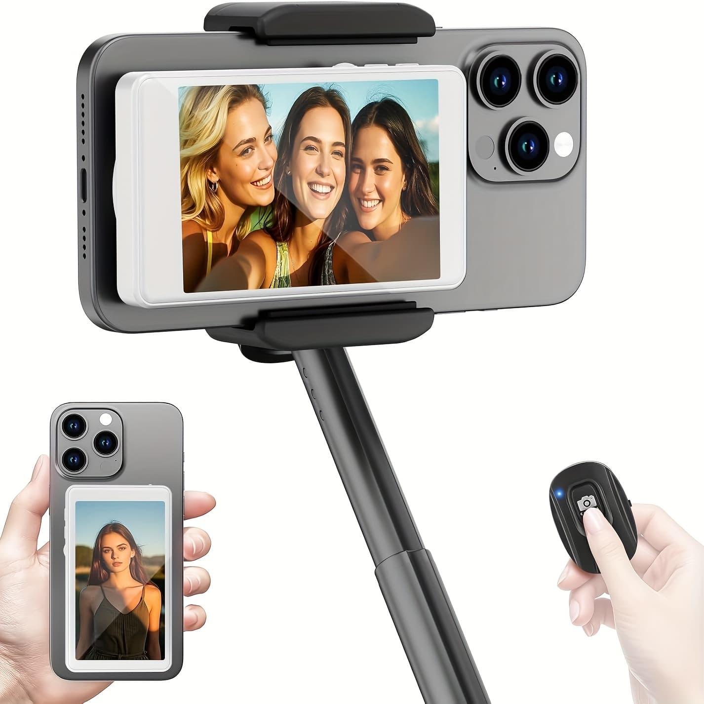 TEMU 4k 30fps Phone Vlog Selfie Monitor Screen, Wired Mini Monitor For Iphone Rear Camera With Magnetic Phone Clip & Bluetooth Remote For Vlog Live Stream Tiktok