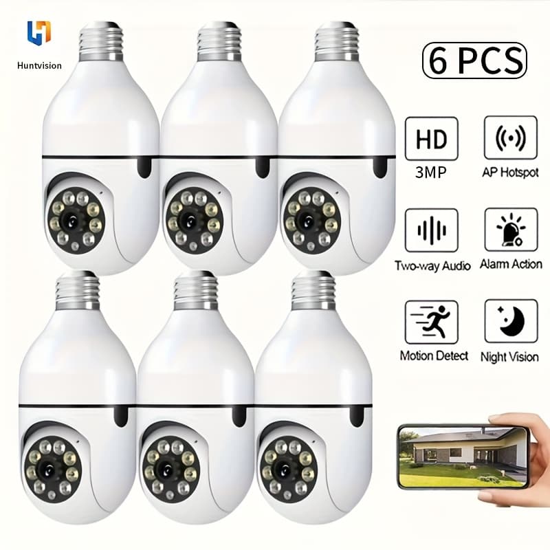 TEMU 6 Pack 3mp Dome Cameras, Wireless Wifi Camera, Ptz Camera, Indoor Ptz Surveillance Camera, Auto Tracking, Alarm & Color Night Vision, Horizontal 360 Degree Vertical 90 Degree Rotation