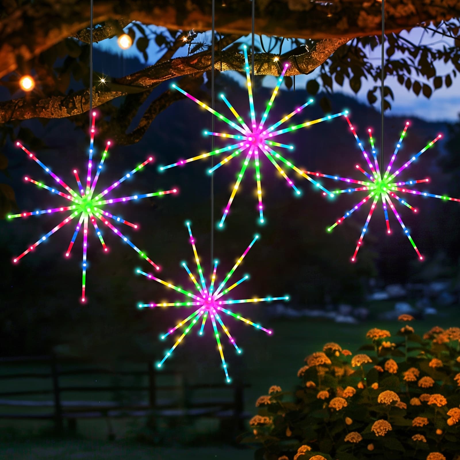 TEMU Battery-operated Starburst Lights With 114 Leds, Featuring Remote Control And 8 Lighting , Perfect For Garden Parties And Christmas Celebrations