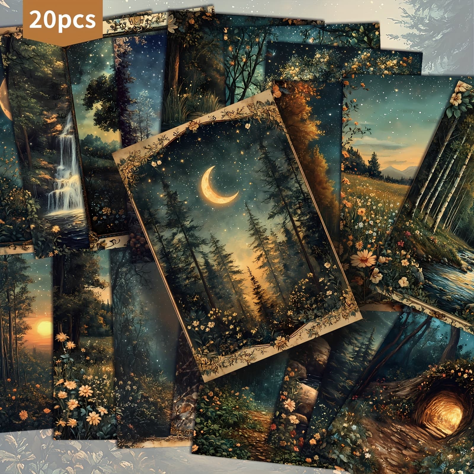 TEMU Set Of 20 Vintage -themed Postcards Featuring Forest Night Designs, Measuring 4x6 Inches. Classic Pinup Illustrations Serve As Collectible Decorative Cards Ideal For Scrapbooking And Crafting