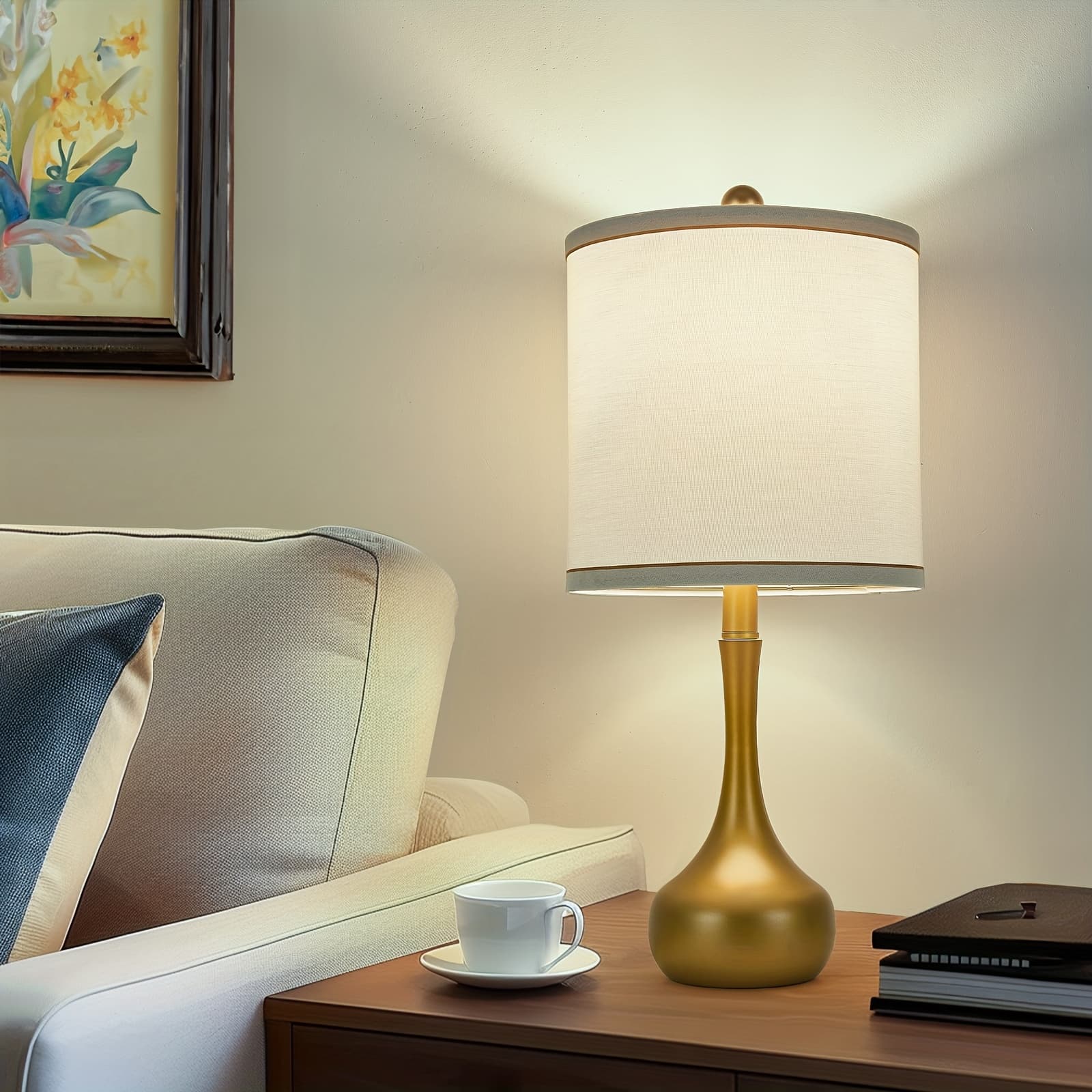TEMU Golden Metal Modern Bedside Lamps For Living Room, Farmhouse Table Lamp Set Of 2, 3 Color Temperature Rustic Table Lamps For Bedroom, Night Stands, Dorm, Office, Home Decoration (bulb Included)