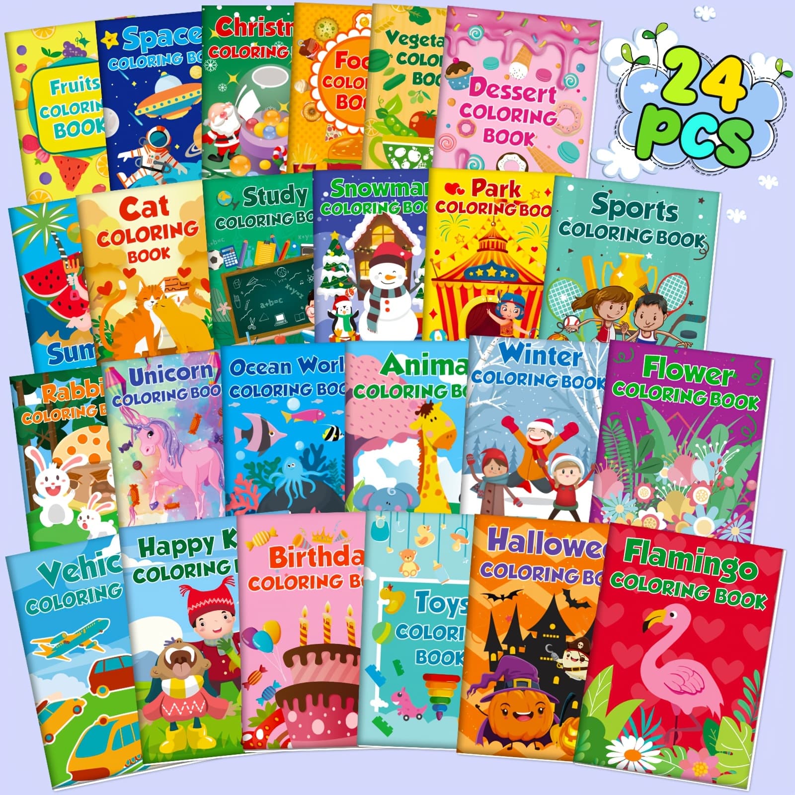 TEMU 24 Pack Coloring Books For Kids, Bulk Mini Coloring Books For Easter Basket Stuffers, Birthday Party Gifts, Classroom Activities, Includes Summer, Christmas, Toy & Car Themes