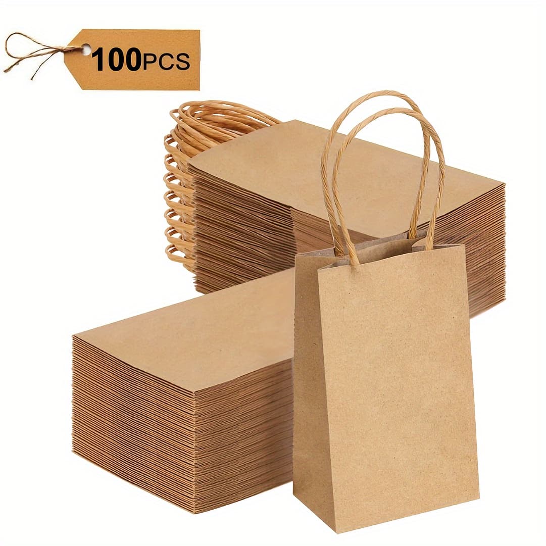 TEMU 100pcs Small Paper Bags, 15.24x8.89x6.1cm Paper Bags, Bulk Mini Christmas Gifts Bags With Handles, Party Favor Bags Goodie Bags, For Small Business, Retail, Wedding, Birthday (brown)