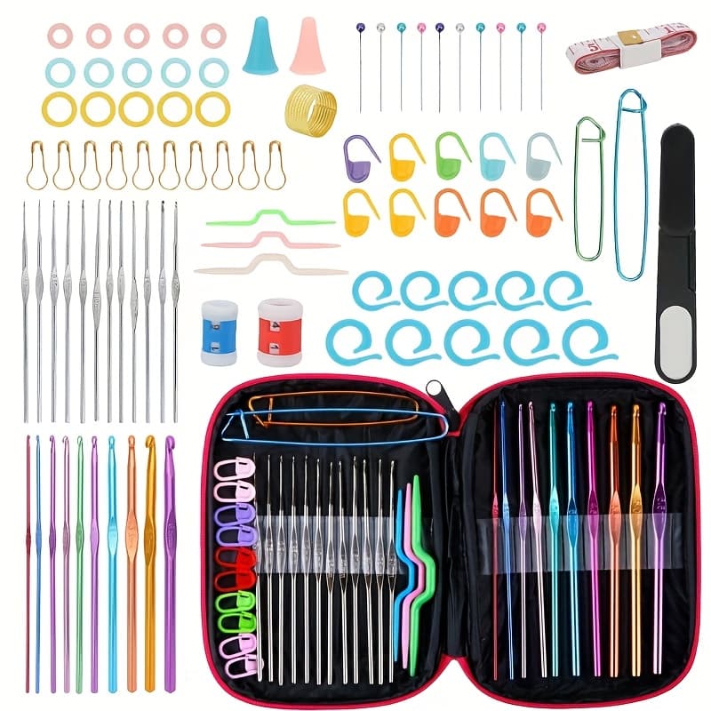 TEMU 100pcs Crochet Hook Set With Leather Case - Rust-resistant Ergonomic Hooks, Yarn Needles, Perfect Starter Kit For Beginners (portable Storage)