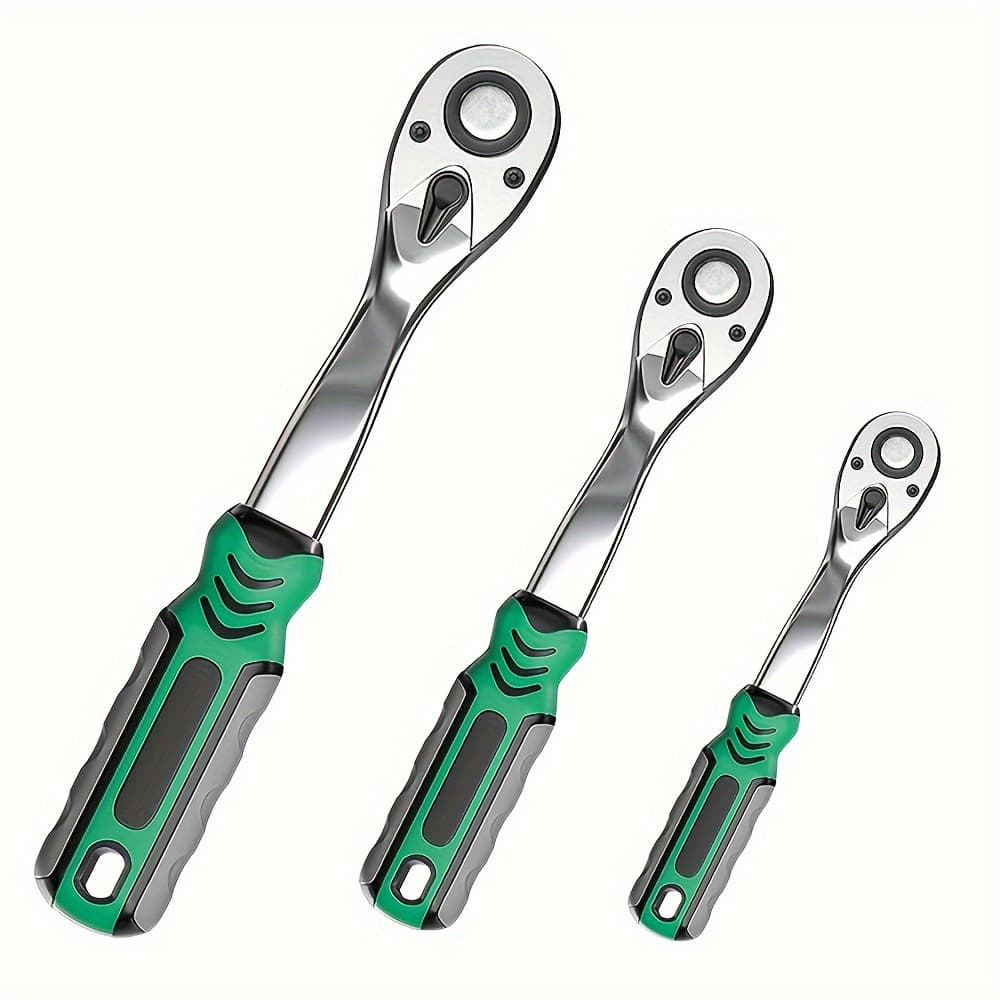 TEMU 3pcs Ratchet Wrench Set, 1/4", 3/8", 1/2" Reversible 72-tooth Drive Socket Wrench, Drive Ratchet Socket Wrench